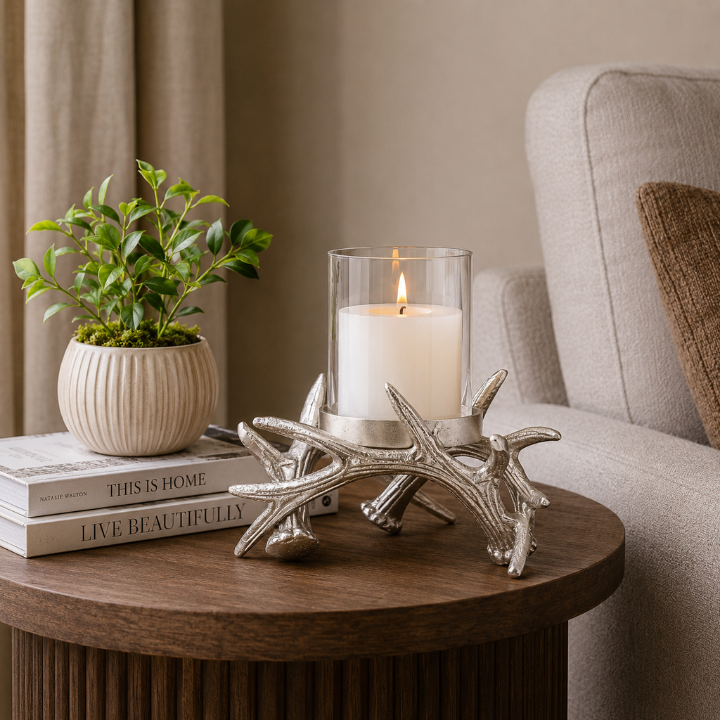 Single Branch Candle Holder – Nickel Finish