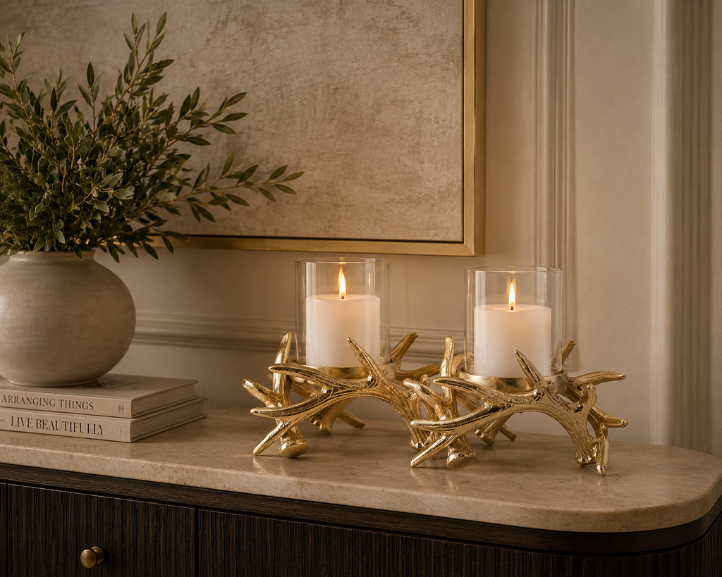 Two Light Branch Candle holder in Gold