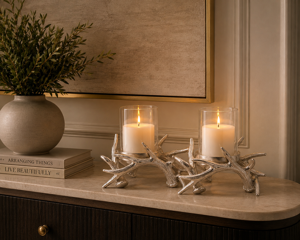 Double Branch Candle Holder – Nickel Finish
