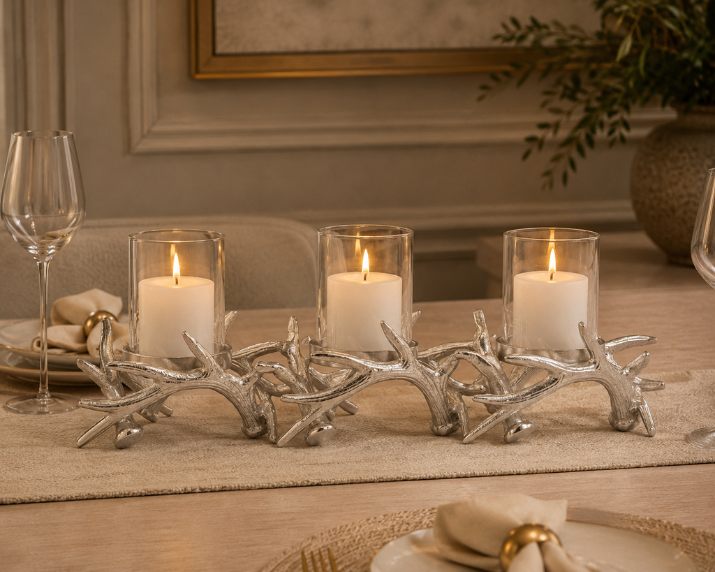 3 light branched candle holder - Gold