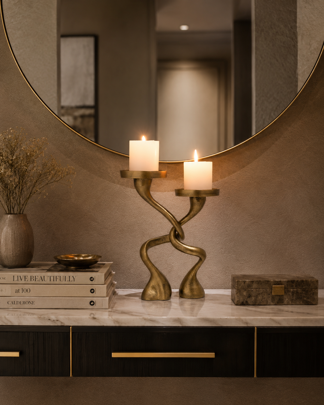 Mingled Alu Piller Candle Holder Set of 2