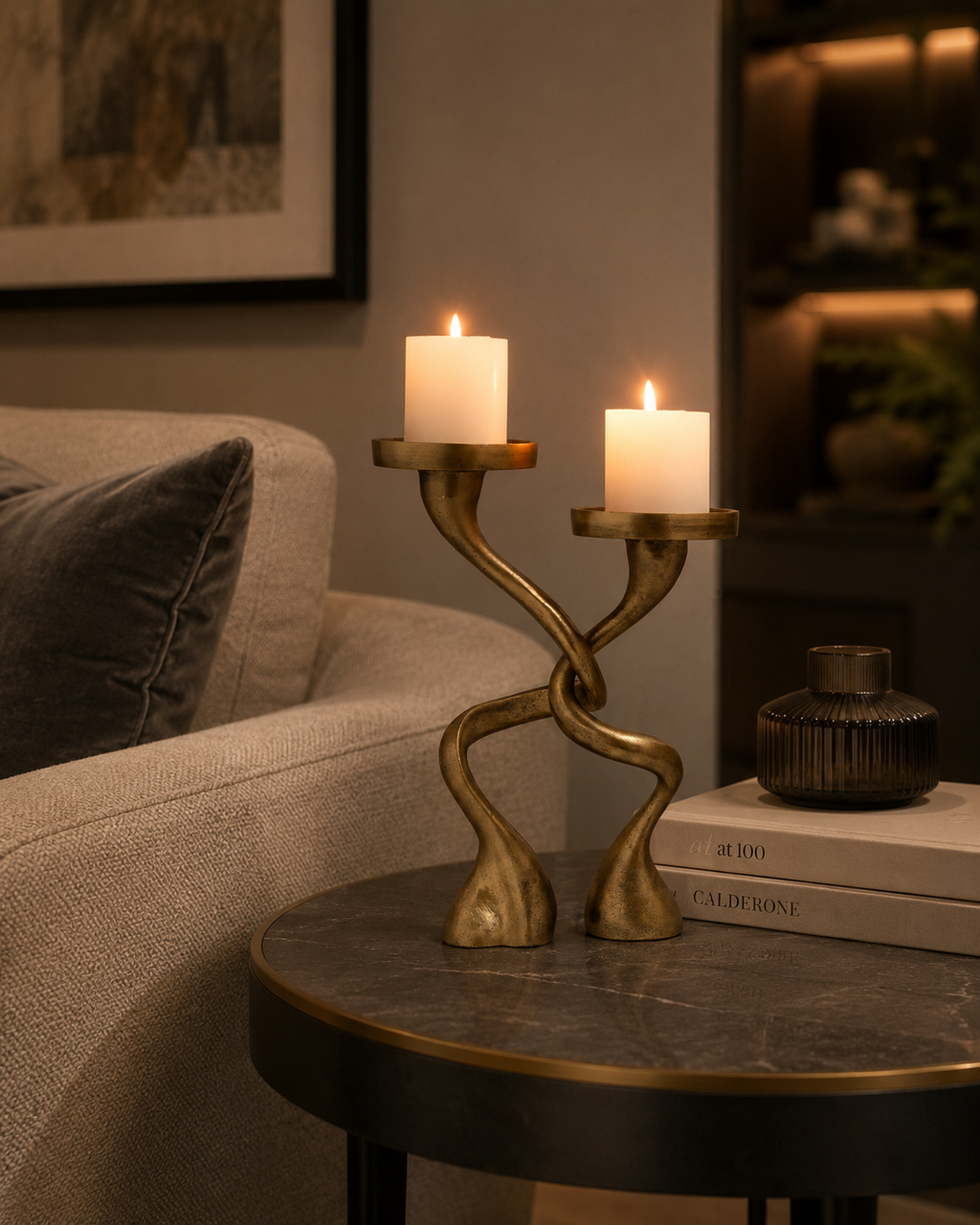 Mingled Alu Piller Candle Holder Set of 2