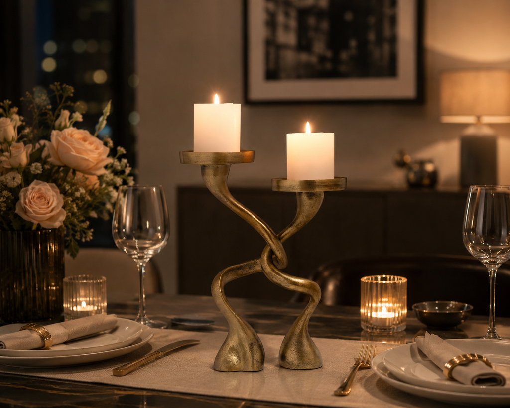 Mingled Alu Piller Candle Holder Set of 2
