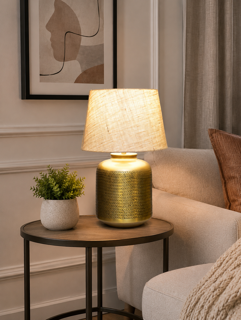 RATTAN TEXTURE LAMP IN GOLD ANTIQUE FINISH