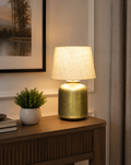 RATTAN TEXTURE LAMP IN GOLD ANTIQUE FINISH