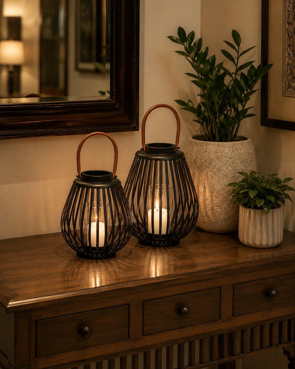 Black Powder Coated Cage Lantern
