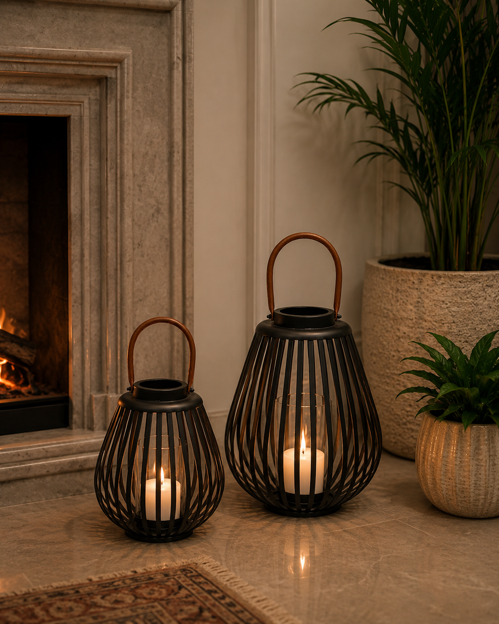 Black Powder Coated Cage Lantern