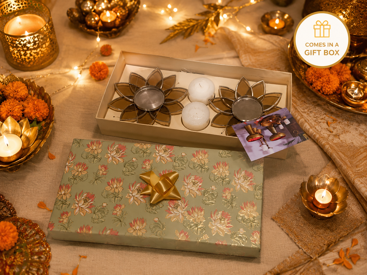Lotus shape candle holder set of 2 with candles