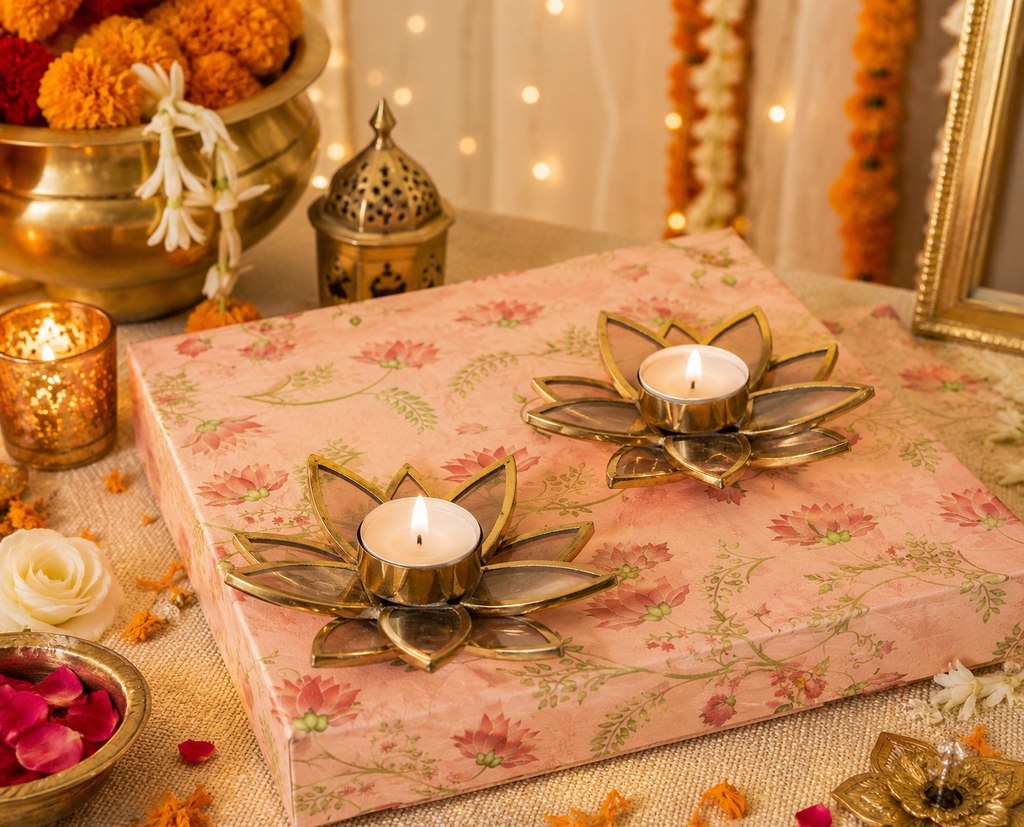 Lotus shape T-light holder set of 2