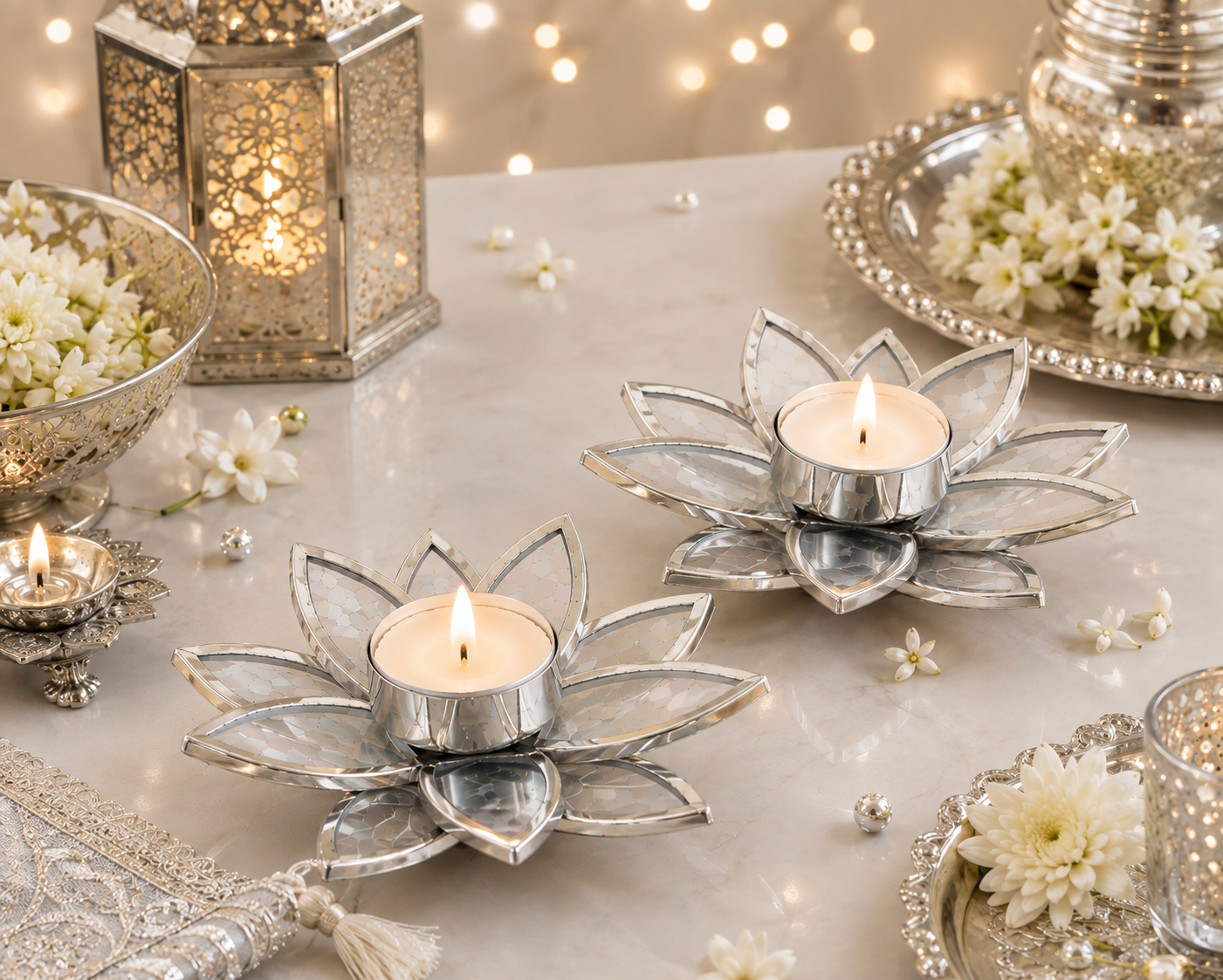 Lotus shape T-light holder set of 2