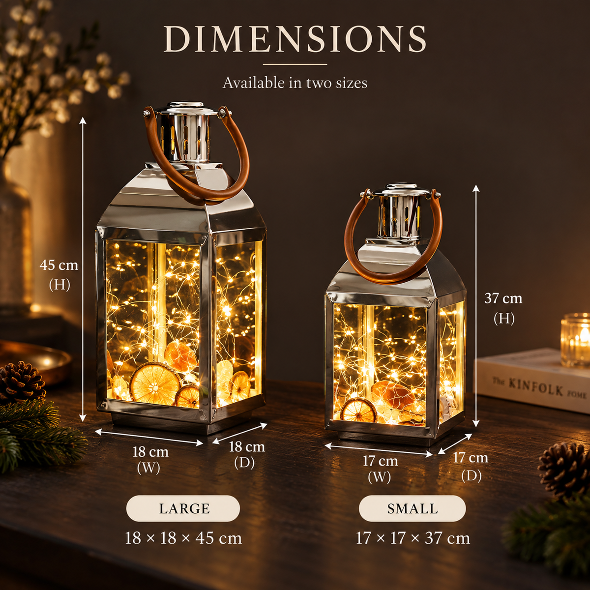 Stainless steel lantern with leather handle