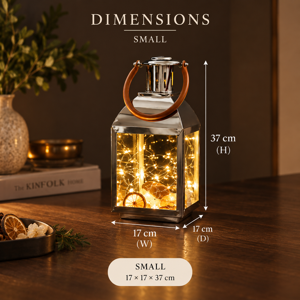 Stainless steel lantern with leather handle