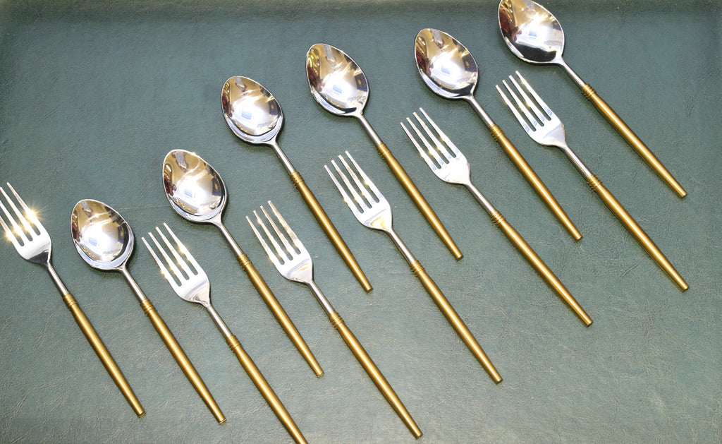 SS Sleek Spoon & fork So12 in gold and nickle