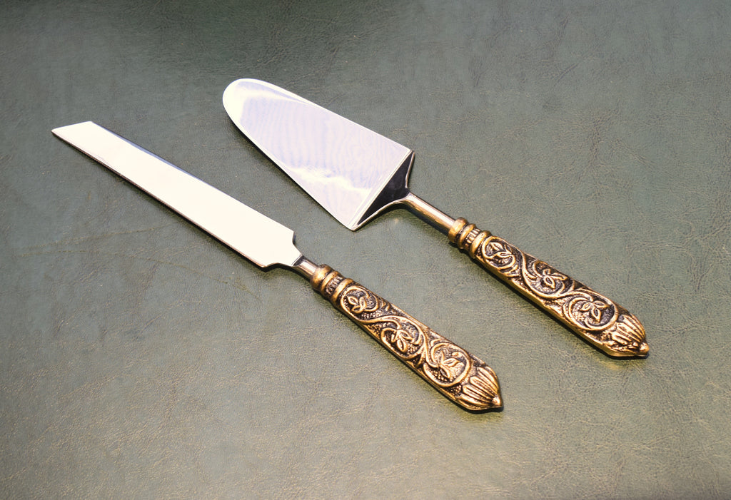 Cake Serving Cutlery in half Gold Antique and half nickle