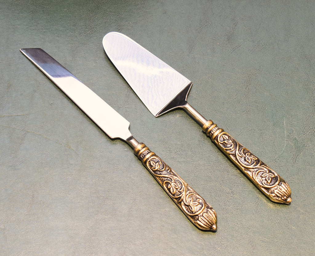 Cake Serving Cutlery in half Gold Antique and half nickle