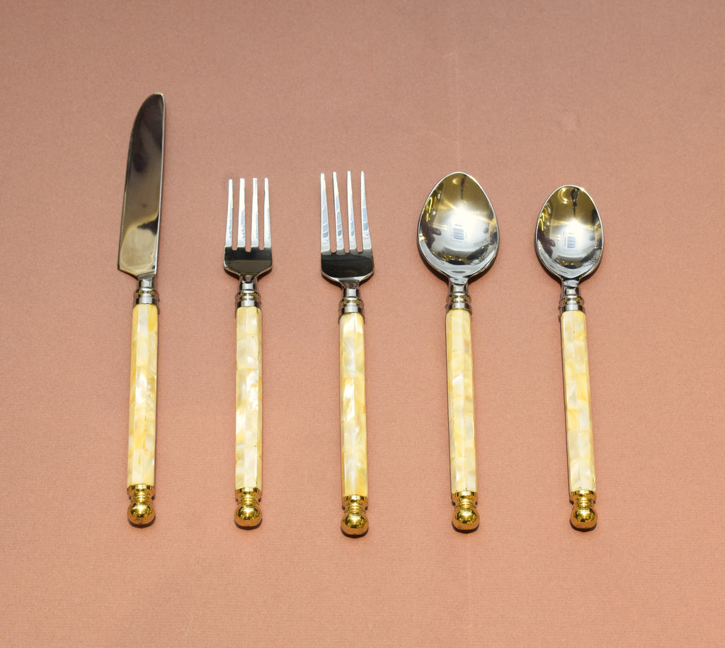 SS cutlery set of 5 with mother of pearl handle