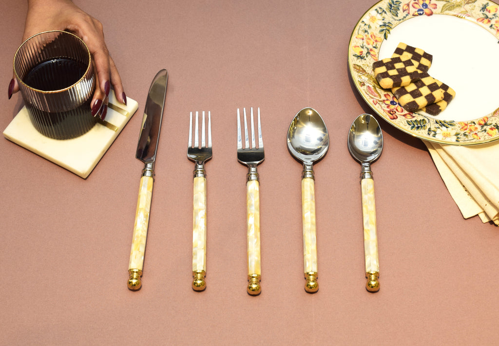 SS cutlery set of 5 with mother of pearl handle