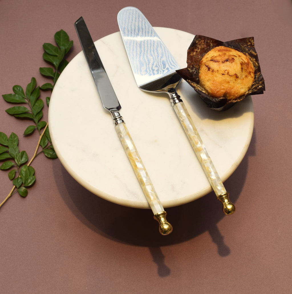 SS cake cutlery set of 2 with MOP  handle