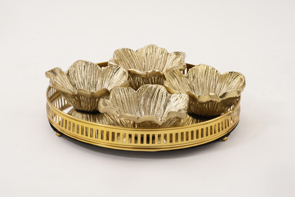 Round Mirror Tray Gold Finish (25 cm Diameter)