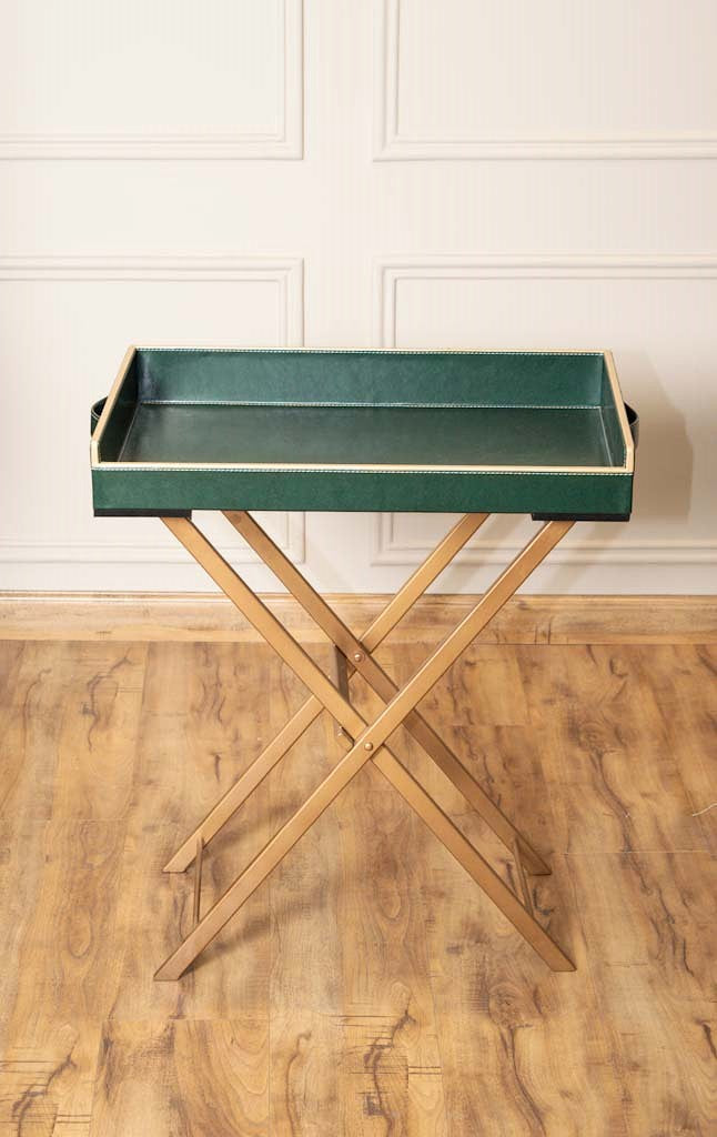 Leatherette Butler Tray Table with Metal Stand
