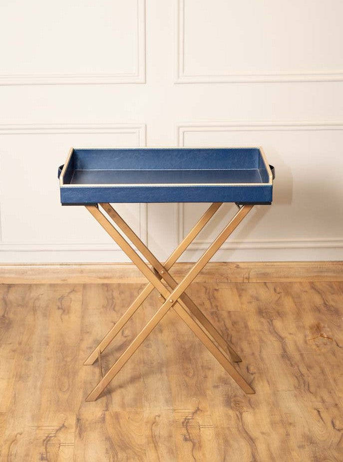 Leatherette Butler Tray Table with Metal Stand