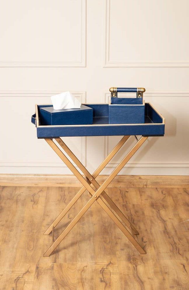 Leatherette Butler Tray Table with Metal Stand