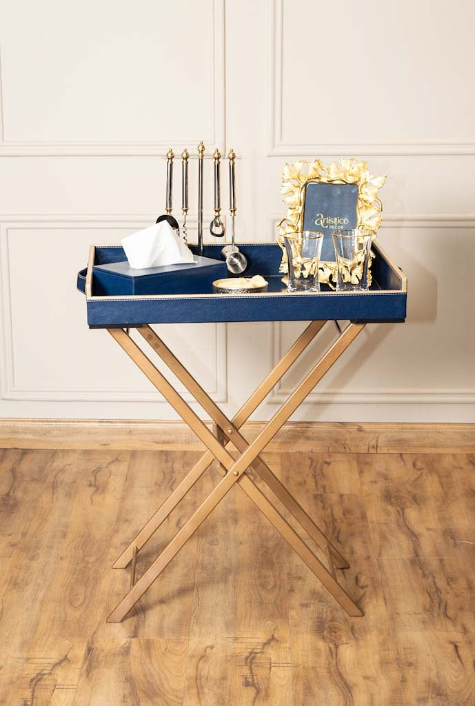 Leatherette Butler Tray Table with Metal Stand