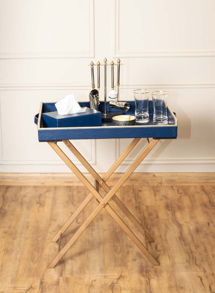 Leatherette Butler Tray Table with Metal Stand