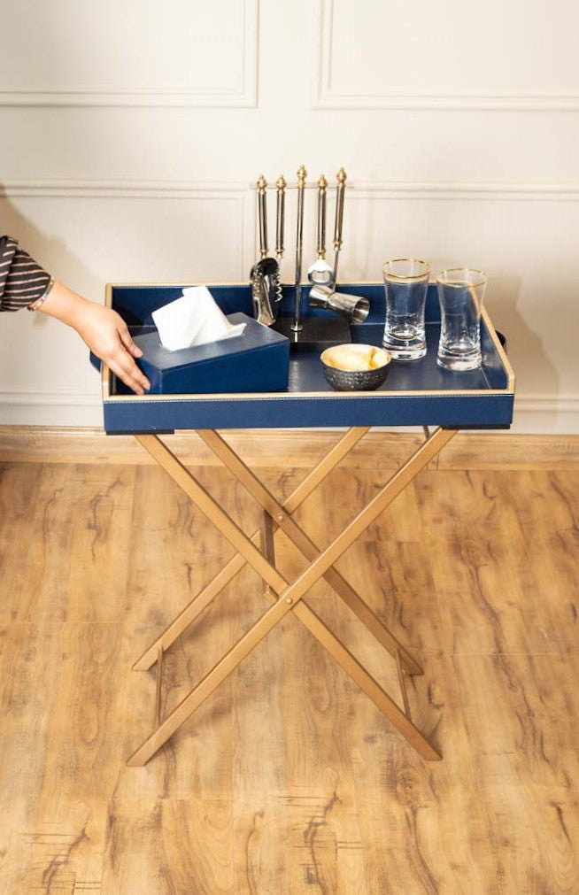 Leatherette Butler Tray Table with Metal Stand