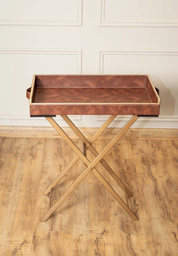 Leatherette Butler Tray Table with Metal Stand