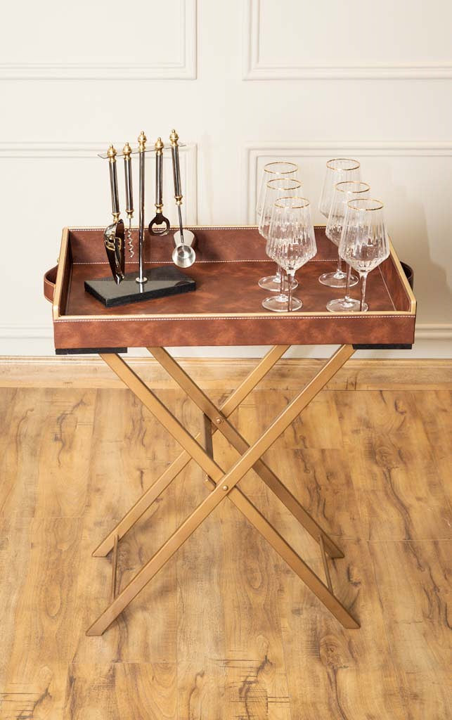 Leatherette Butler Tray Table with Metal Stand
