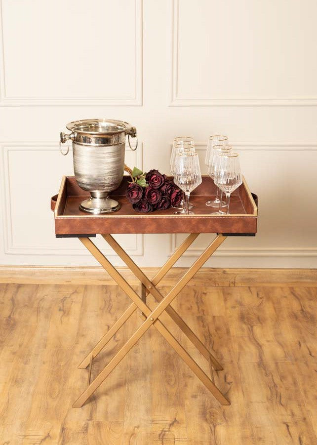 Leatherette Butler Tray Table with Metal Stand