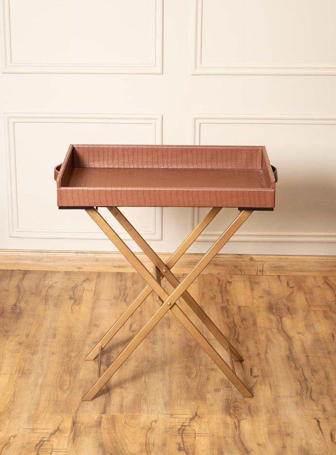 Leatherette Butler Tray Table with Metal Stand
