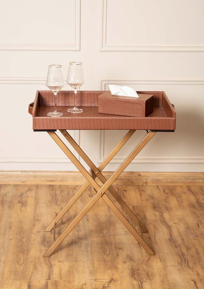 Leatherette Butler Tray Table with Metal Stand