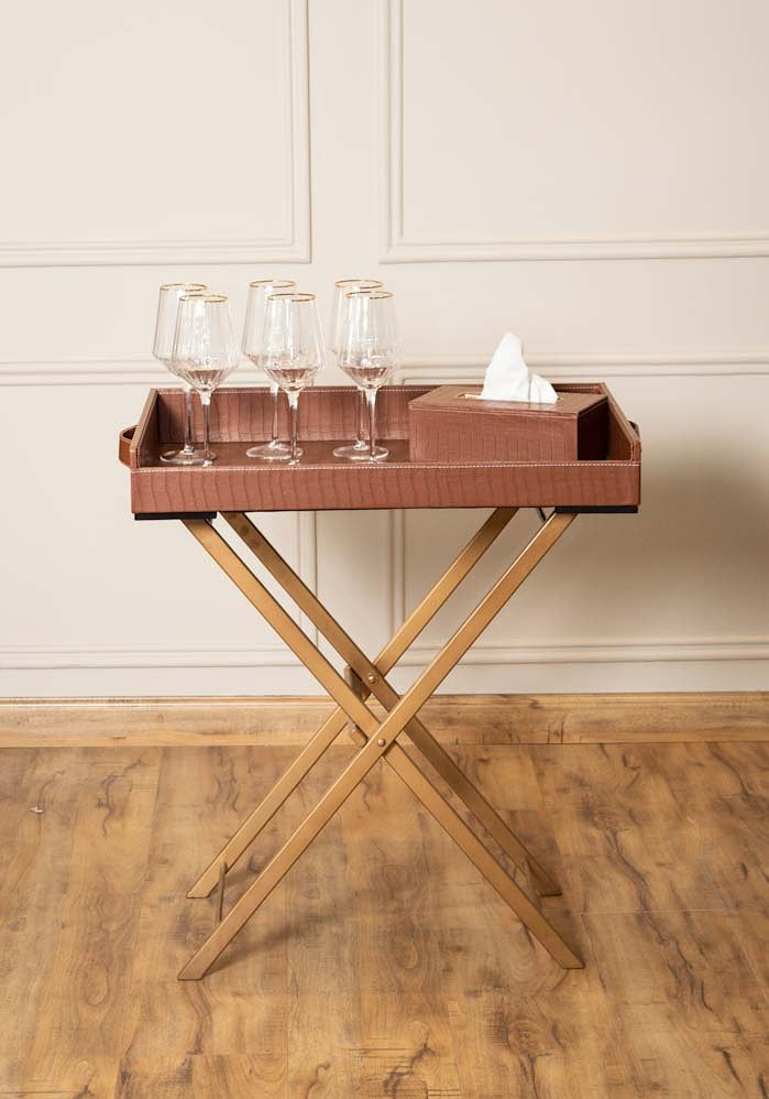 Leatherette Butler Tray Table with Metal Stand
