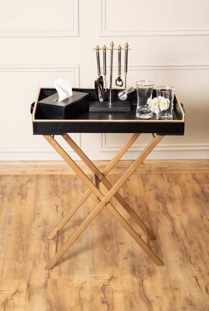 Leatherette Butler Tray Table with Metal Stand