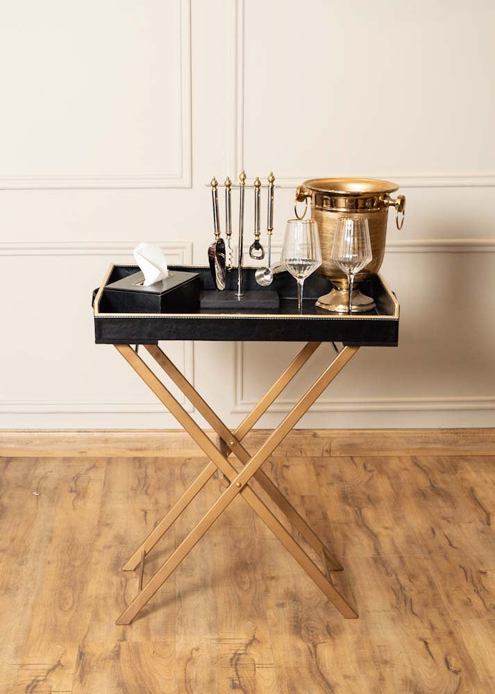 Leatherette Butler Tray Table with Metal Stand