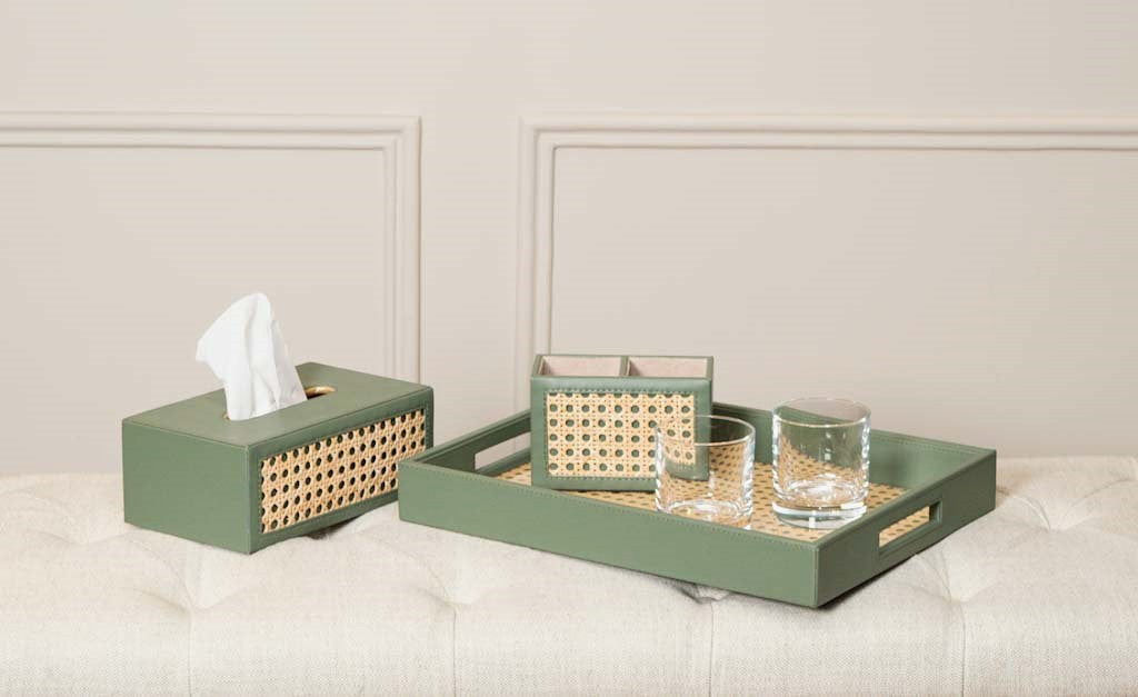 Leatherette Tray, Coaster, Pen & Tissue Holder SO4