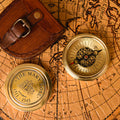 Brass Pocket Compass with Leather Case