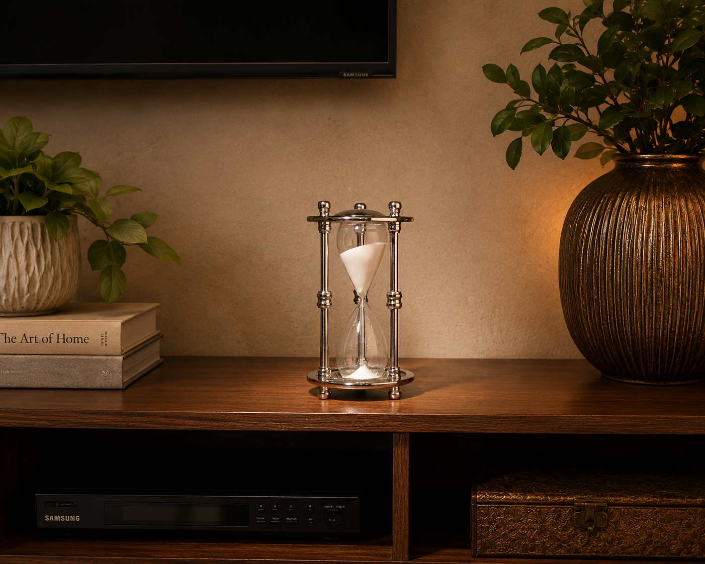 Decorative Hourglass – Nickel Plated with Black Acrylic Base