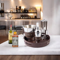 Barset (MDF leather tray , Tumbler, Wine chiiler, tong , peg measure, ice spoon, bottle opener & Cork Opener