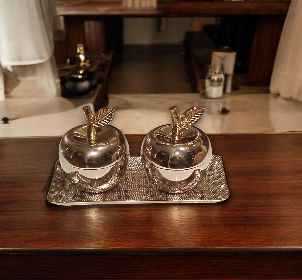 Apple bowl & tray set of 3