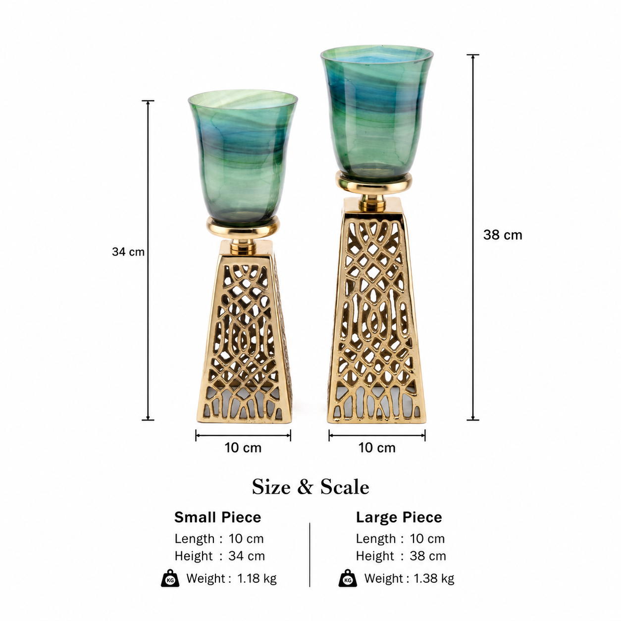 Aluminium Candle Holder with Ivory Glass – Gold Finish