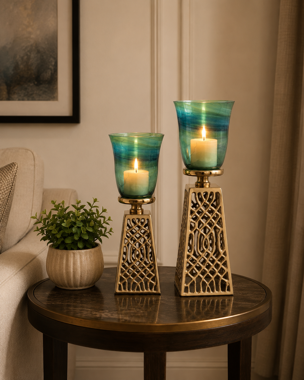 Aluminium Candle Holder with Ivory Glass – Gold Finish
