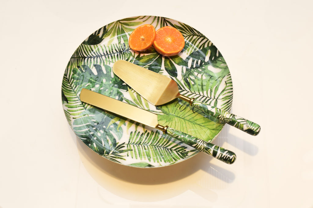 Printed Enamel Cake Platter with Server