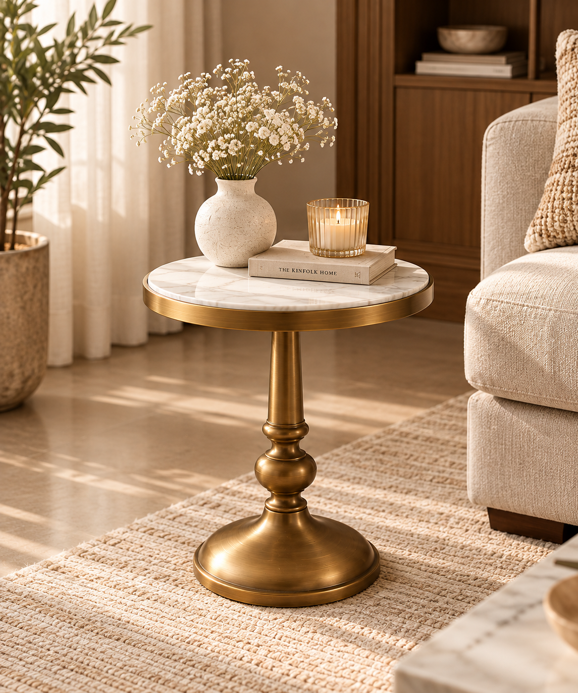 Marble Top Side Table with Slim Metal Frame Set