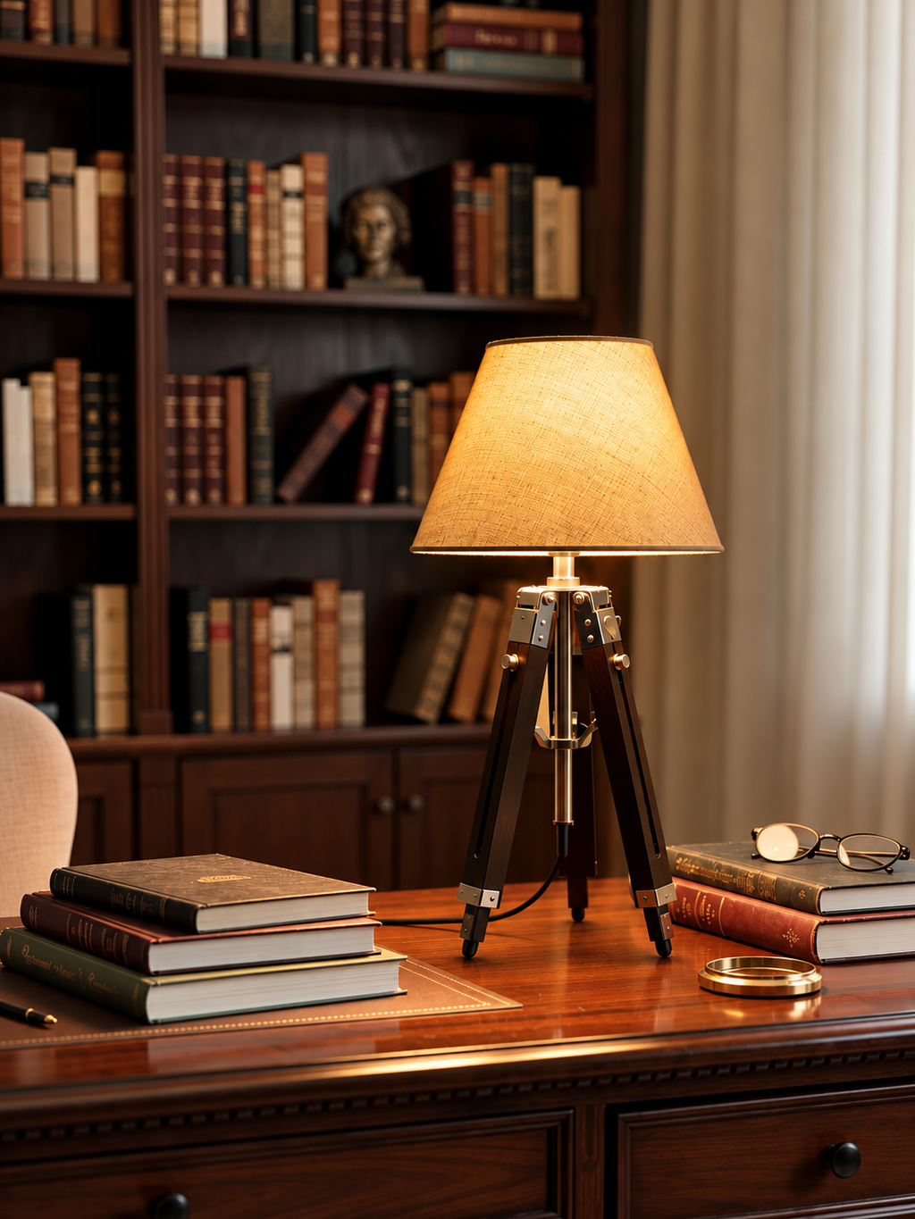 Wooden Tripod Lamp with Shade