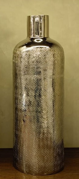 Chatai texture bottle Vase in Shiny Nickel Finish