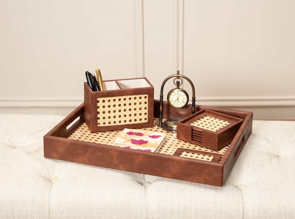 Leatherette Tray, Coaster, Pen & Tissue Holder SO4