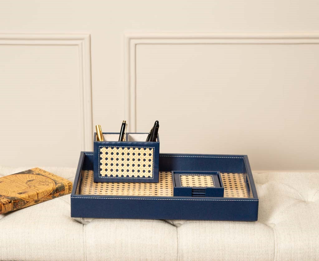Leatherette Tray, Coaster, Pen & Tissue Holder SO4